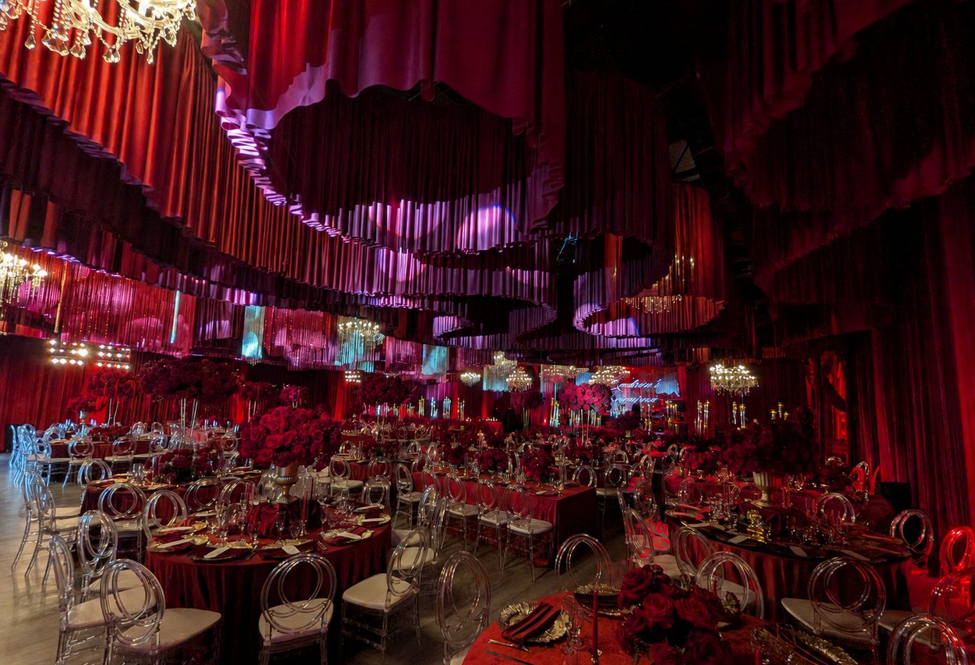 Ballroom set for an event