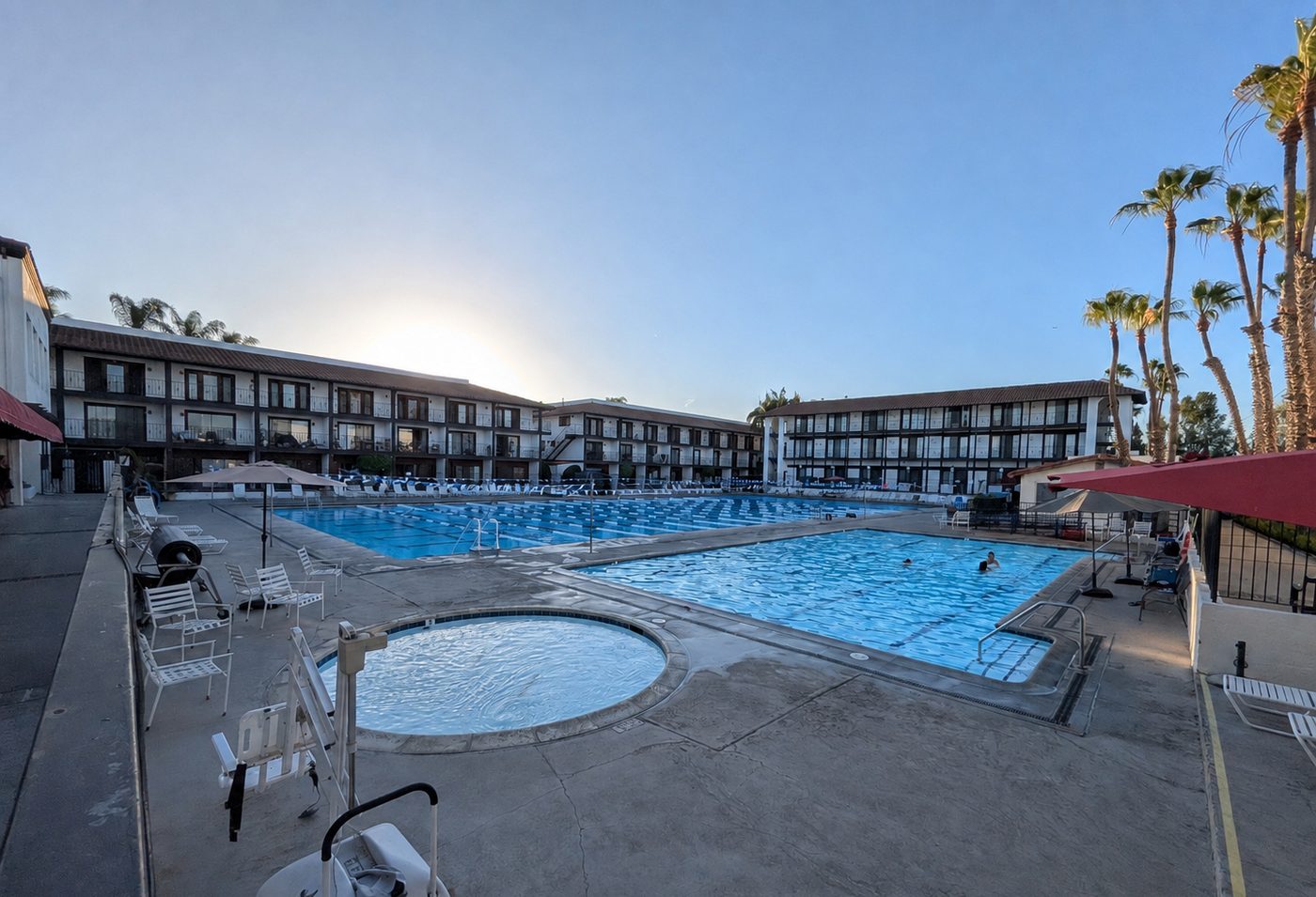 Olympic-size pool at sunset