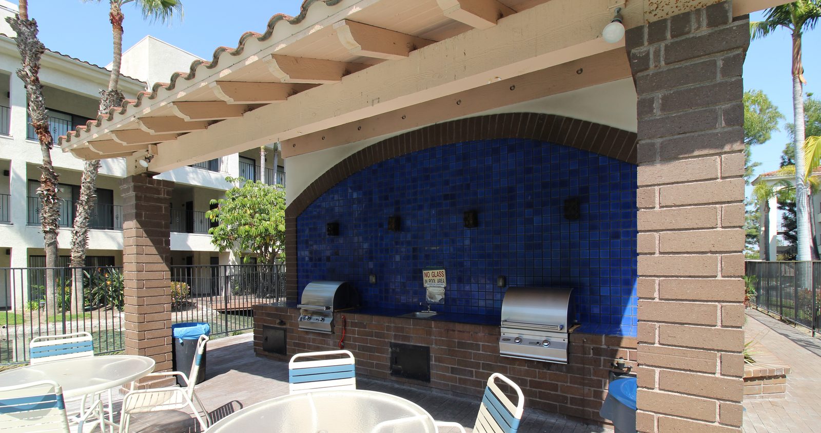 Covered BBQ cabana and patio seating