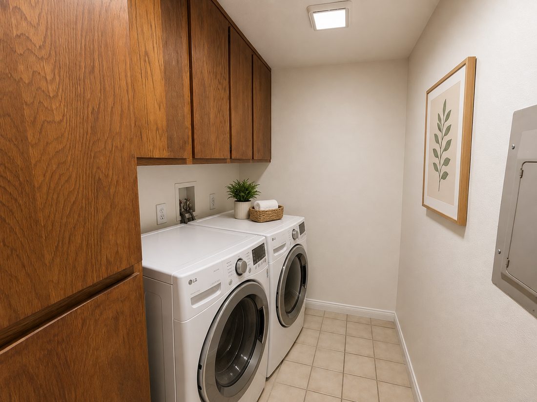 In-unit laundry room with full-size washer and dryer